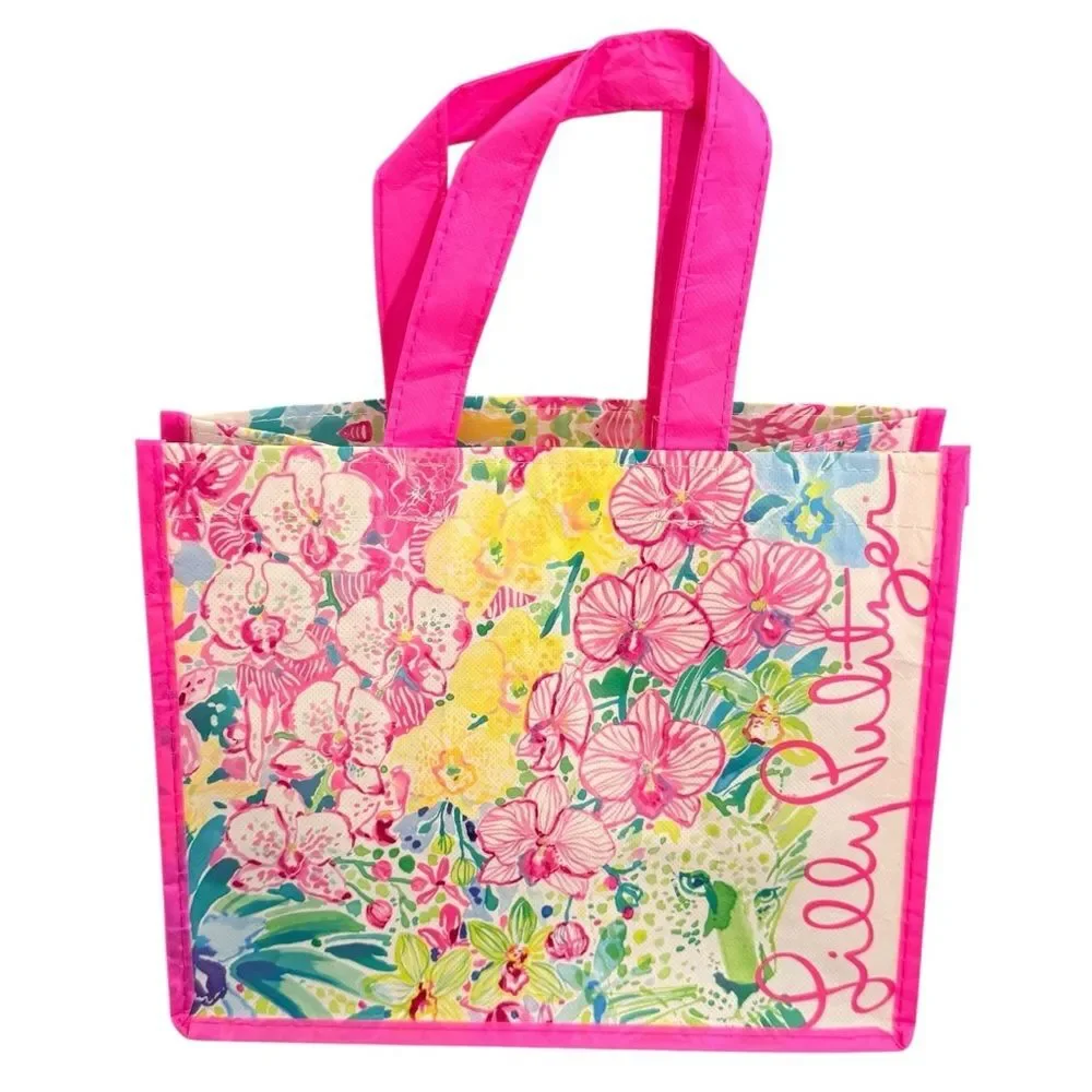 Lilly Pulitzer Reusable Lightweight Shopping Tote Bag Colorful Floral Pattern.